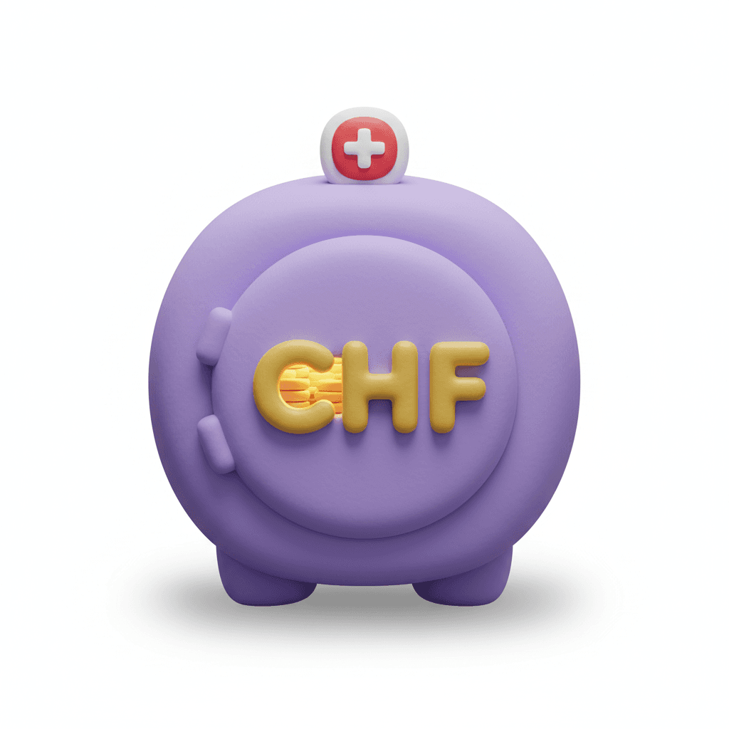 Coffre-fort digital transparent avec symbole CHF doré entouré d'un bouclier de protection bleu lumineux