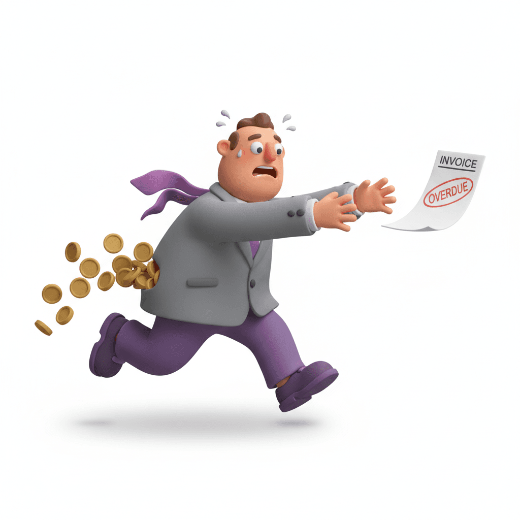 Illustration de la crise des paiements - entrepreneur courant après sa facture